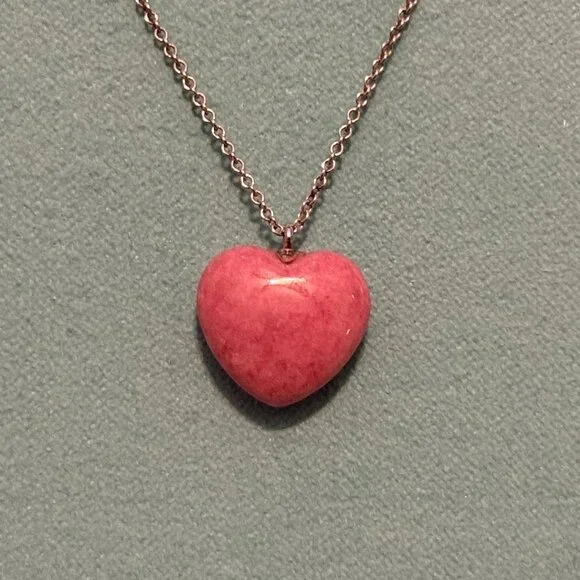 TIFFANY & CO. Pink Rhodonite Heart Silver Necklace